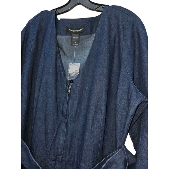 Ashley Stewart Woman Plus 18 Denim Jogger Jumpsuit  Blue Dark Wash Belt Full Zip - Picture 12 of 15